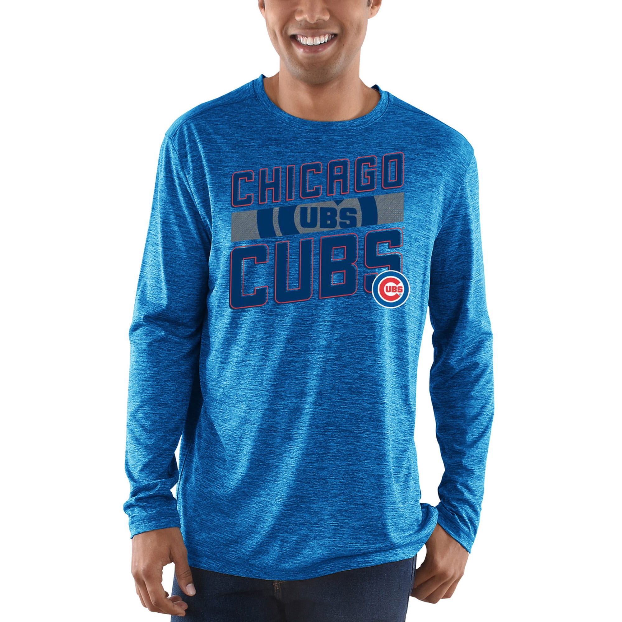 Men's Majestic Heathered Royal Chicago Cubs Big \u0026 Tall Long Sleeve Team T-Shirt
